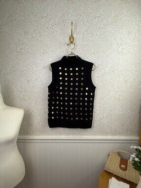 Kate Spade Saturday Perfect Crew Black & Gold Dot Sweater Vest - Size - Small